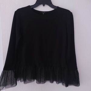 Anthropologie Drew Long Sleeve Mesh Tulle Hem Womens Black Size Medium